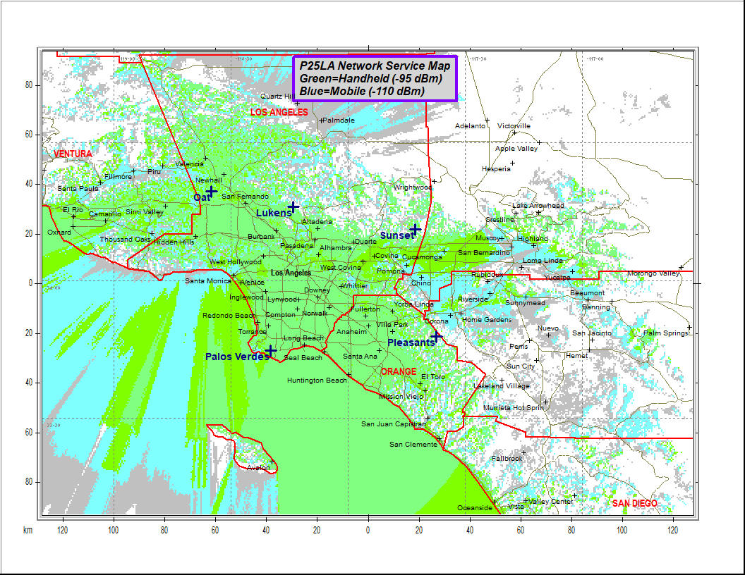 Trunking Map of radio repeater service for Los Angeles and Orange CountIES